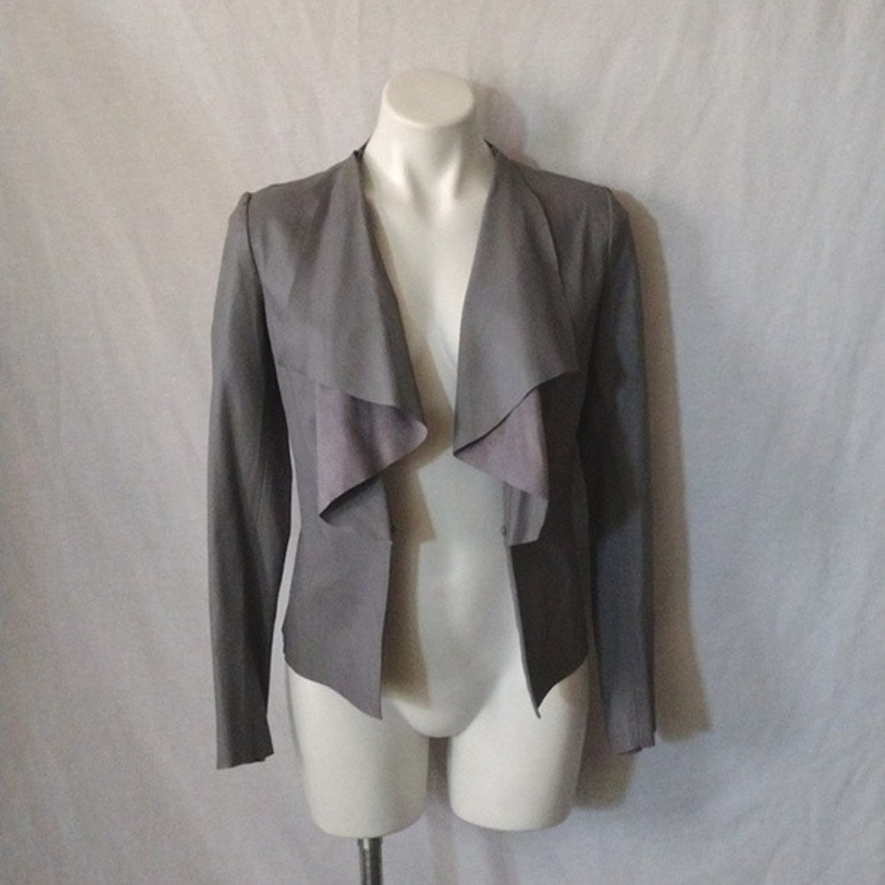 Zara Faux Leather Drape Jacket Gray Open Front Edgy Chic Night Out XS - Picture 3 of 15
